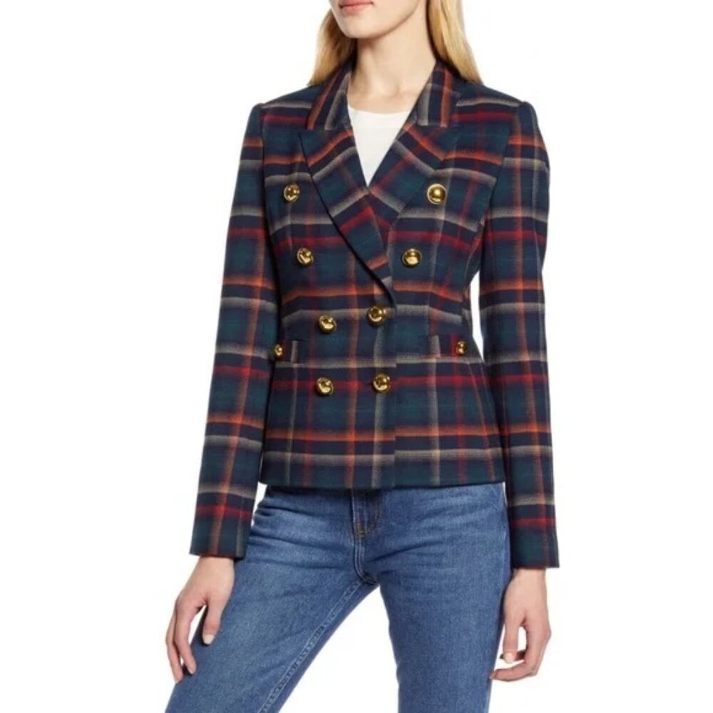 Halogen Multicolor Plaid Double-Breasted Blazer - image 1